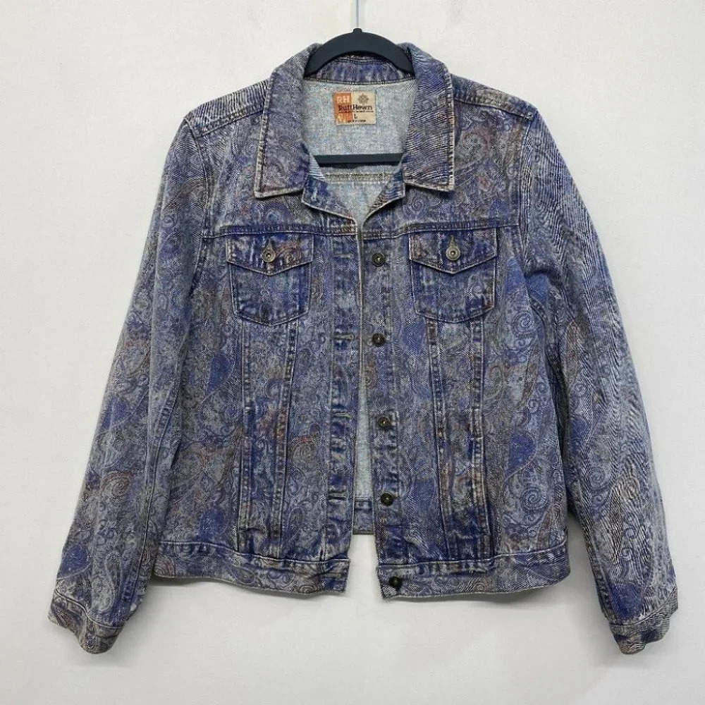 Ruff Hewn Paisley Blue Jean Jacket Womens Large‎